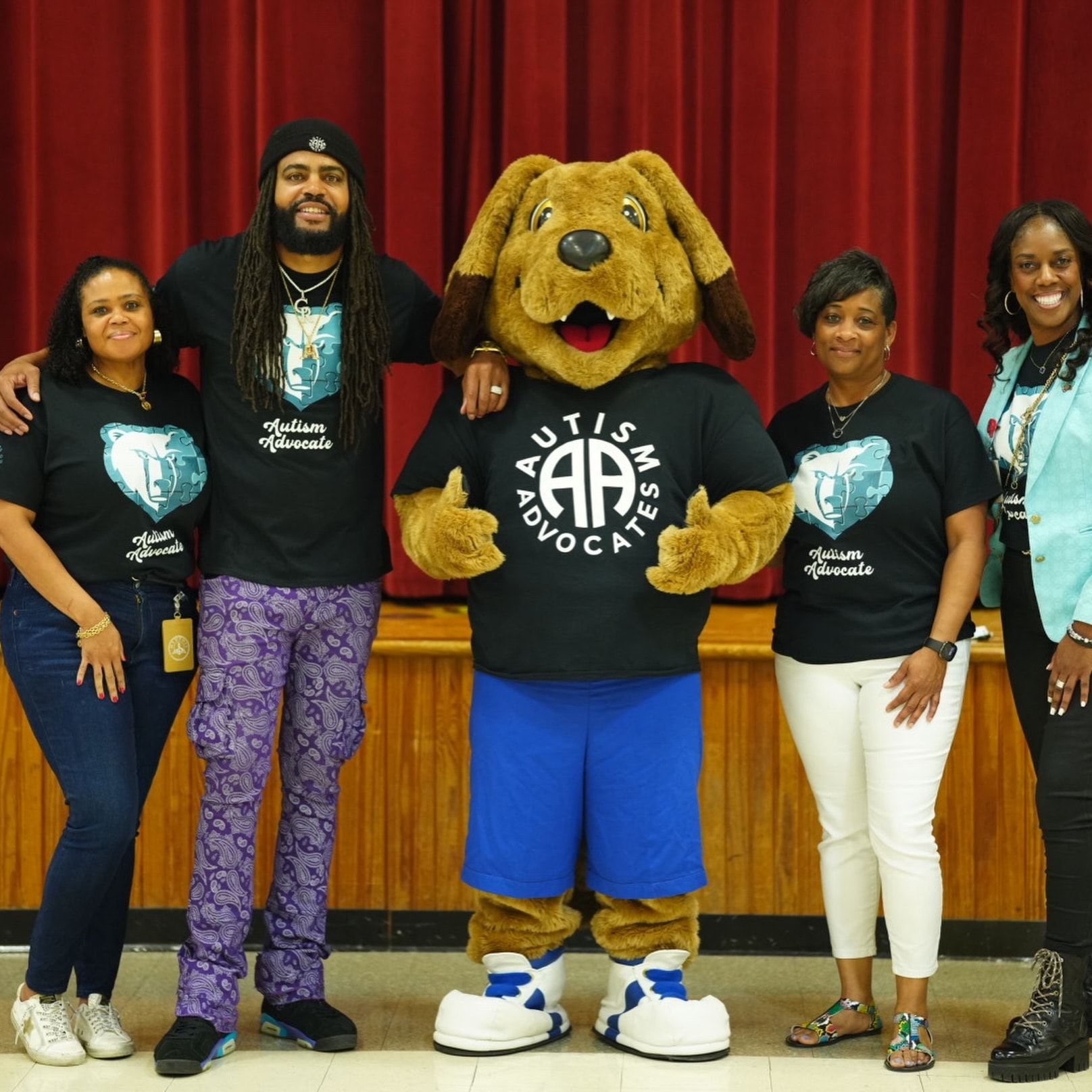 Autism Advocates — school visit with mascot